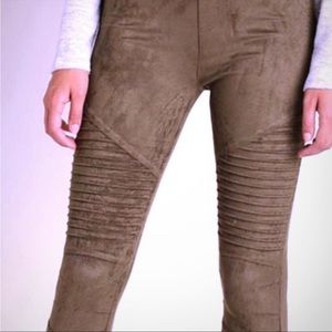 Olivaceous faux suede moto leggings